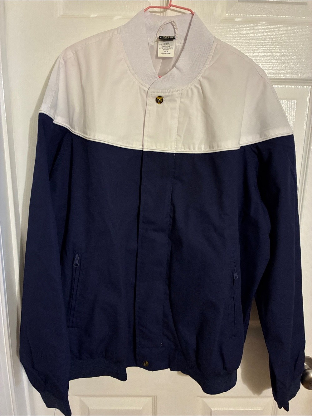 Haband Navy and White Colorblock Varsity Bomber Jacket